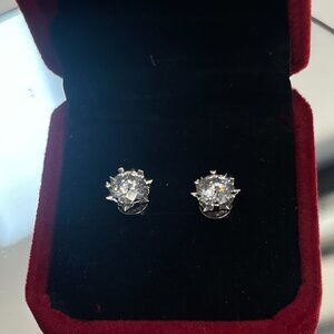 NEW - 1 Carat Round Moissanite -Starburst Stud Earrings
